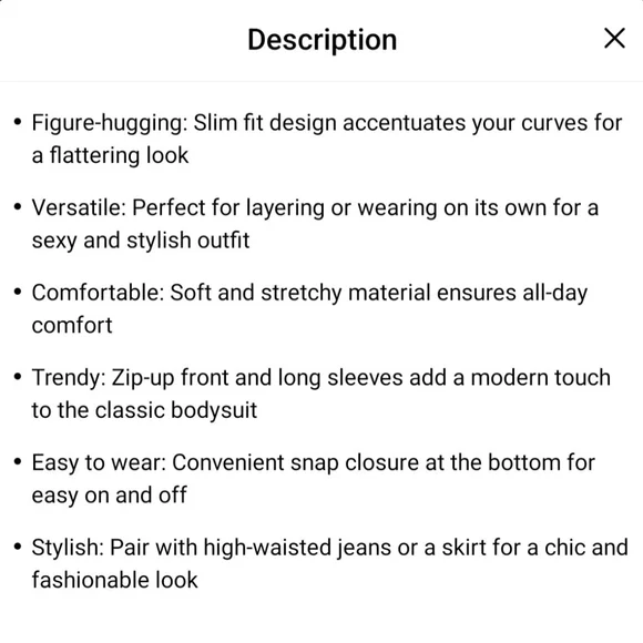 Black Zipper Front Long Sleeve Bodysuit - Picture 7 of 7